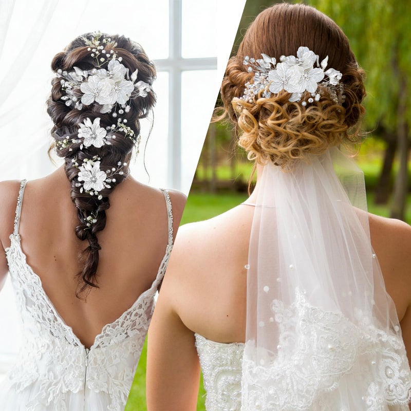Ymapinc 3 PCS Bridal Hair Pins for Women, Ymapinc Wedding Hair Accessories, Large Flower Hair Clips with Pearls & Rhinestones, White Wedding Bride Hair Jewelry, Flower Clips for Hair - Image 3